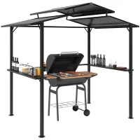 Outsunny Grillpaviljoen 250 x 160 x 250 cm Waterdicht Tuinpaviljoen met Dubbellaagdak en Zijplanken, Zwart(m-11)