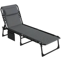 Outsunny Ligstoel, Zonneligstoel met Polstering en Zijtas, Tuinligstoel, Zwembad-Liege, Gepolsterde Ligbed, Grijs(m-11)