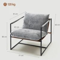 HOMCOM Fauteuil salon, fauteuil d'appoint rembourré en velours imprimé, large assise et structure en acier, 77x91x80cm, gris(m-3)