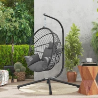 Outsunny Metal Stand Hanging Egg Chair, with Full Body Padded Seat - Grey(m-9)