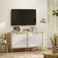 HOMCOM Dulap Modern cu 2 Uși și Raft Reglabil, 72x35x77 cm, Alb Lucios și Stejar(m-8)