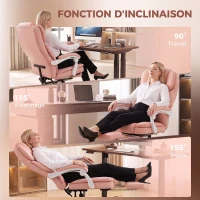 HOMCOM Chaise Bureau Ergonomique, Fauteuil de Bureau Inclinable en Cuir Synthétique Adapté aux Animaux, Hauteur Réglable, Rose(m-7)