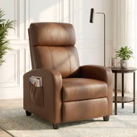 HOMCOM Recliner Armchair, Massage Faux Leather Push Back Reclining Chair with Adjustable Leg Rest, Side Pocket, Dark Brown(m-14)