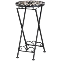 Outsunny Plantenstandaard Ø36 x 67 cm Bloemenstandaard Opvouwbaar Rond voor Balkon Steenmozaïek Tuin Indoor Outdoor Meerkleurig(m-10)