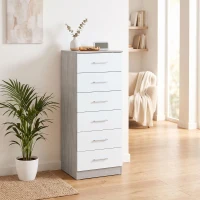 HOMCOM Comodă cu 6 sertare Comodă înaltă pentru dormitor cu sistem anti-răsturnare 40x40x110 cm Gri deschis și Alb(m-4)