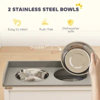 PawHut Stainless Steel Raised Dog Bowls, with 21L Storage Drawer for Large Dogs and Cats - White(m-6)