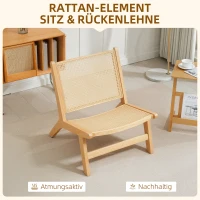 HOMCOM Rotanstoel, Leesstoel, Houten Frame, Brede Zitting, 64 x 70 x 74 cm, Natuurhout(m-4)