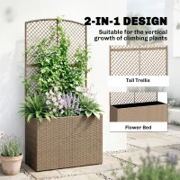 Outsunny Rattan Planter with Trellis, Raised Beds for Garden with Liner for Climbing Plants Vegetables Flowers, Light Grey(m-4)