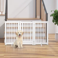 PawHut Barrière de sécurité chien barrière modulable pliable avec porte verrouillable intégrée 155 x 35,5 x 76 cm MDF blanc(m-10)