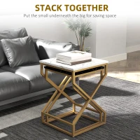HOMCOM Set of Two Marble-Effect Nesting Tables(m-4)