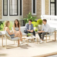 Outsunny Salon de jardin extérieur 4 pièces avec coussins ultra-épais 15cm canapé 2 places avec table basse et 2 fauteuils kaki(m-11)