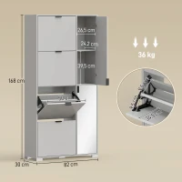 HOMCOM Scarpiera con Specchio, 4 Cassetti Ribalta, Scarpiera Ingresso, Grigio(m-3)