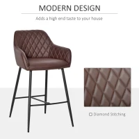 HOMCOM Set of 2 Bar stools Retro PU Leather Bar Chairs w/ Footrest Metal Frame Comfort Support Stylish Dining Seating Home Brown(m-4)