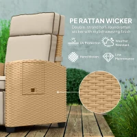Outsunny 145° Reclining Rattan Armchair, with Footrest - Khaki/Beige(m-5)