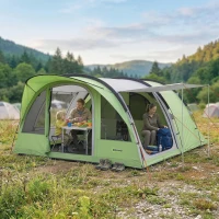 Outsunny 4 Person Easy Setup Family Camping Tent with 2 Rooms, Waterproof Tunnel Tent w/ Sewn In Groundsheet, Green & Grey(m-2)