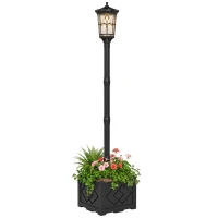 Outsunny Farola Solar Exterior de Jardín con Macetero 2 Modos de Brillo 100/50 lm IP44 Encendido/Apagado Automático Negro(m-11)