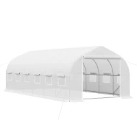 Outsunny Invernadero de Exterior Invernadero de Túnel 6x3x2 m Invernadero de Jardín Grande con 12 Ventanas y Puerta Enrollable con Cremallera Macro de Metal para Cultivo Plantas Blanco(m-10)