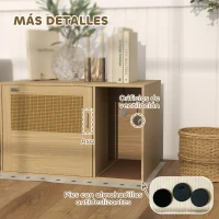 PawHut Mueble Arenero para Gatos Caja de Arena para Gatos con Almohadilla para Rascar y Puerta de Ratán 80x50x50 cm Roble(m-8)