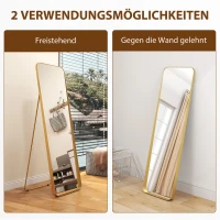 HOMCOM Volledige Lengte Spiegel, Vrijstaand, Kantelbaar, Metalen Frame, MDF, 160 x 50 cm, Goudkleur(m-5)