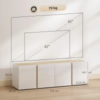 HOMCOM TV-kast voor 65-inch televisie, televisiekast met soft-close deuren, aanpasbare planken, kabeldoorvoeren, voor woonkamer, Wit(m-3)
