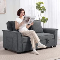 HOMCOM Canapé convertible 2 places, canapé-lit clic-clac en chenille, dossier réglable, 2 coussins, poche latérale, gris(m-16)