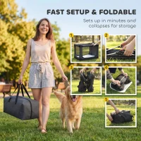 PawHut Soft Dog Crate Pet Travel Crate 90 x 64 x 64 cm with Removable Pad Mesh Window Army Green(m-4)