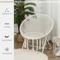 Outsunny Loveuse fauteuil rond de jardin fauteuil lune papasan pliable grand confort macramé coton polyester beige(m-7)