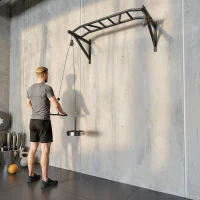 SPORTNOW Barre de traction murale barre de fitness multi-prise système de poulie à câble charge 200kg, acier 126x60x45,5cm, noir(m-11)