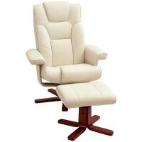 HOMCOM Faux Leather Manual Recliner and Footstool Set - Cream White(m-15)