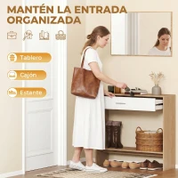 HOMCOM Recibidor de Entrada con Espejo Cajón y Estante Mueble de Recibidor para Pasillo 91,5x27,9x85,5 cm Roble(m-4)