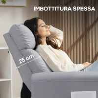 HOMCOM Poltrona Reclinabile 145° max in Tessuto Effetto Lino, Schiuma, Acciaio e Legno, 73x86x100 cm, Grigio Chiaro(m-5)
