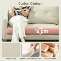 HOMCOM Canapea cu 2 Locuri Modernă cu Spătar Matlasat cu Butoane și Acoperire în Velluto, 124x73x92 cm, Crem(m-4)