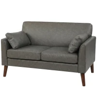 HOMCOM 2 Seater Sofa, 132 cm Modern Small Sofa with Solid Wood Legs and 2 Pillows for Small Space, Grey(m-14)