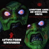 HOMCOM Halloween-heks, Halloween-decoratie, geluidsfunctie, met bewegingssensor en LED-lampjes, 60 cm x 18 cm x 183 cm(m-5)
