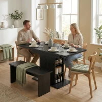 HOMCOM Extendable Dining Table for 4-6 People, 110-130cm Kitchen Table with 6 Open Shelves, Black(m-2)
