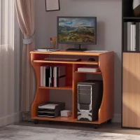 HOMCOM Multi-Storage Compact Work Desk, with Wheels - Cherry Wood Colour(m-2)