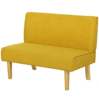 HOMCOM Tweezitsbank met Corduroy Bekleding, Dikke Vulling en Stevige Houten Poten voor Woonkamer, Slaapkamer, Kantoor, Geel(m-10)