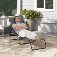 Outsunny ligbed opklapbaar tuinbed opklapbaar tuin 4-traps rugleuning verstelbaar staal mesh stof donkergrijs 197 x 58 x 76 cm(m-8)