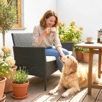 Outsunny Divano da Giardino a 2 Posti con Cuscino e Braccioli in Rattan PE e Acciaio, 107x55x80cm, Nero(m-7)