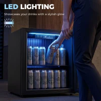 HOMCOM 50L Drinks Fridge, 48 Can Under Counter Freestanding Beer Fridge with LED Light(m-7)