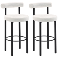 HOMCOM Lot de 2 tabourets de bar, chaises de bar en tissu bouclette avec dossier incurvé, repose-pieds, 50x52,5x98cm, blanc