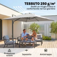 Outsunny Ombrellone a Sbalzo con Manovella e Base a Croce, in Poliestere, Alluminio e Metallo, 365x297x256 cm, Grigio Chiaro(m-4)