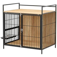PawHut Jaula para Perros Mesa Auxiliar Moderna con Soporte Giratorio con 2 Tazones y 2 Puertas 80x56x76,5 cm Roble(m-11)