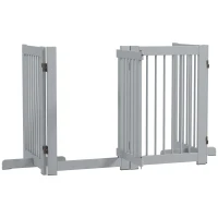 PawHut Vrijstaand hondenhek, 4 panelen, flexibel, vurenhout, 204L x 36B x 75H cm, Lichtgrijs(m-10)