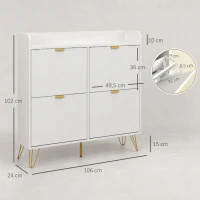 HOMCOM Meuble à chaussures 4 abattants, avec étagère réglable, rangement chaussure 106 x 24 x 102 cm, blanc(m-3)
