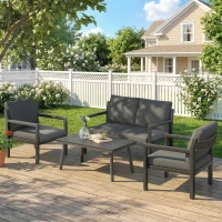 Outsunny 4 Seater Rattan Garden Furniture Set with 2 Armchairs, Loveseat, Coffee Table, Garden Sofa Set with Cushions, Dark Grey(m-14)