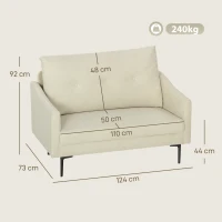 HOMCOM Canapea cu 2 Locuri Modernă cu Spătar Matlasat cu Butoane și Acoperire în Velluto, 124x73x92 cm, Crem(m-3)
