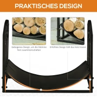 Outsunny openhaardrek brandhoutrek brandhoutrek 60 kg draagvermogen houtrek openhaardtangen metaal zwart 60,5 x 36 x 46,5 cm(m-5)