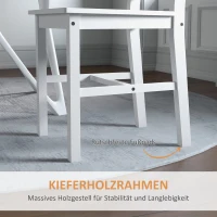 HOMCOM Eetkamerstoelen 2-delige set, Houten keukenstoel met lattenrugleuning, Antislip 41,5 x 46 x 90 cm Wit(m-6)