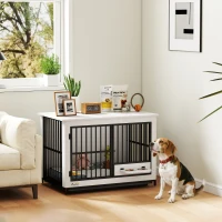 PawHut Große Hundebox, einfacher Zugang, verschließbar, drehbarer Schüsselhalter, für kleine und große Hunde, Weiß(m-10)